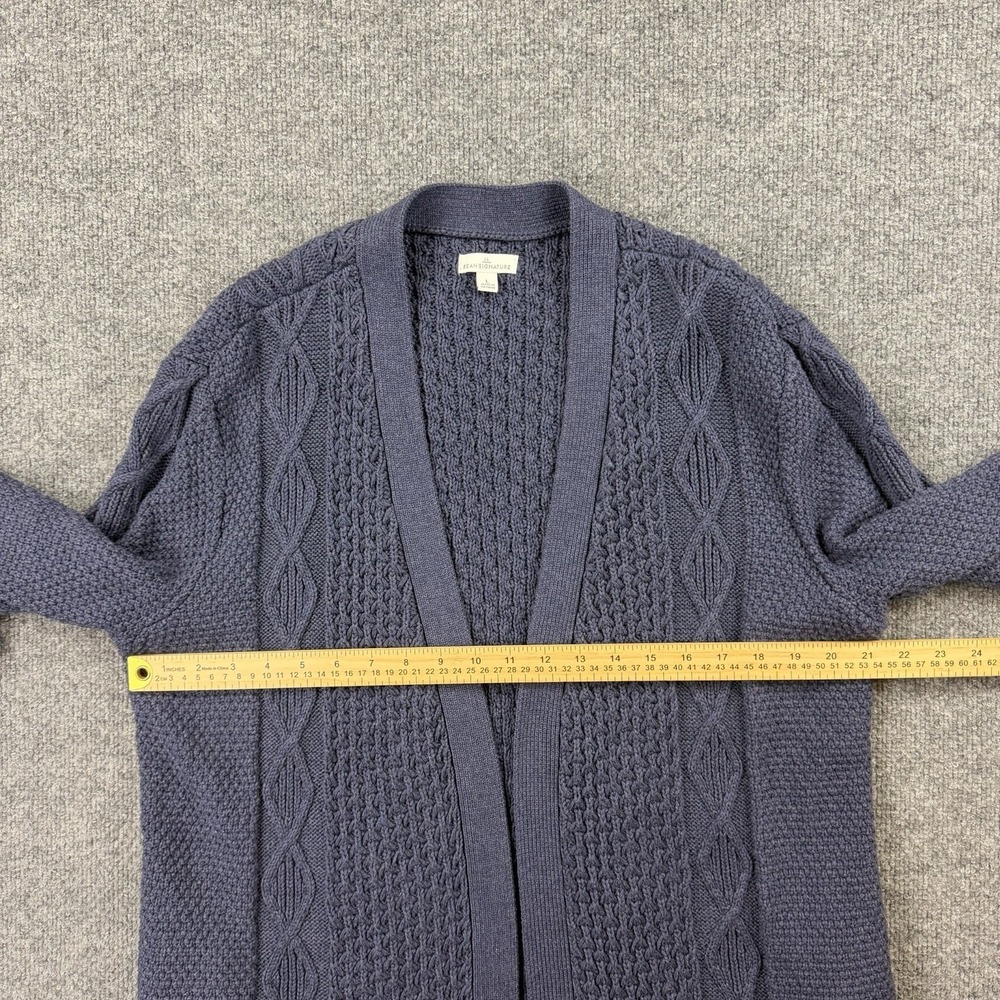 LL Bean‎ Signature Cable Knit Open Front Cardigan Blue Size L Cozy - Picture 4 of 8